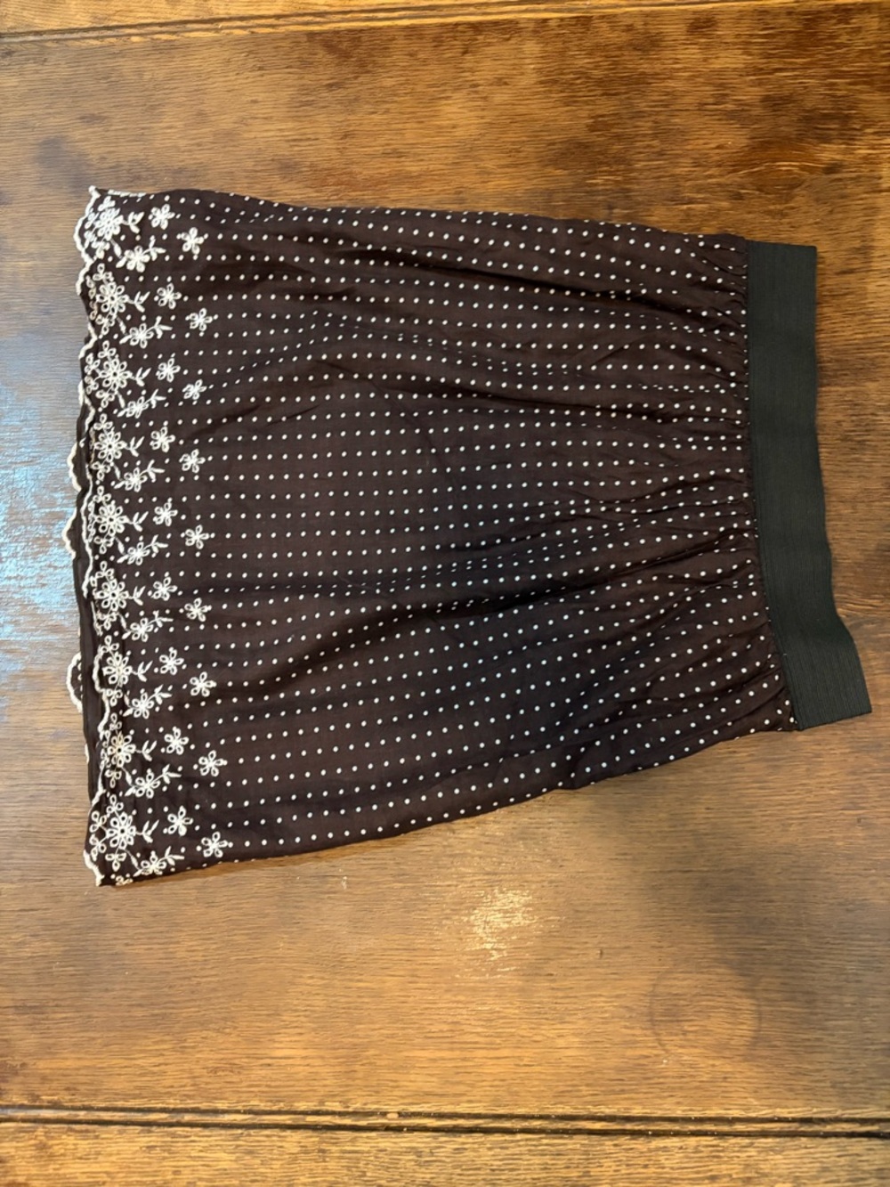 Studio 253 Brown Polka Dot Mini Skirt with White Embroidered Hem